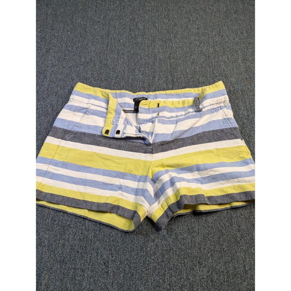 Ann Taylor Petite Striped Linen Blend Shorts Blue Green White Size 8P